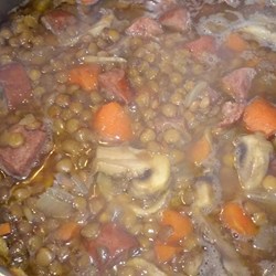 Andouille, Mushroom, and Lentil Soup Recipe