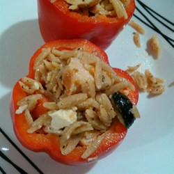 Mediterranean Chicken and Orzo Salad In Red Pepper Cups Recipe
