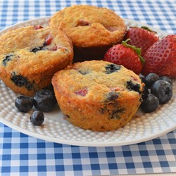 Whole Wheat Oatmeal Strawberry Blueberry Muffins Recipe