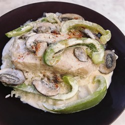 Nikki's Pork Chops with a Mushroom Cream Sauce over White Jasmine Rice Recipe