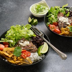 Tex-Mex Beef Bowl with Avocado Cilantro Dressing Recipe