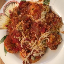 Polenta with Spicy Sausage-Veggie Sauce Recipe